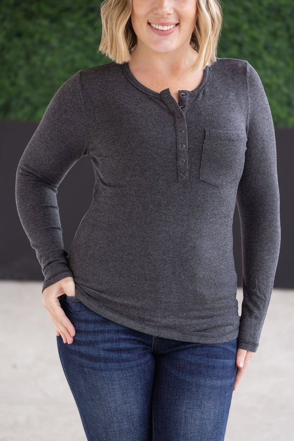 Georgia Long Sleeve Top - Charcoal-Tops-Villari Chic, women's online fashion boutique in Severna, Maryland