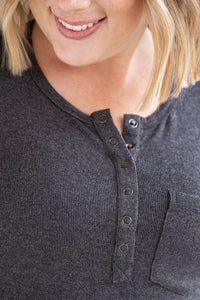 Georgia Long Sleeve Top - Charcoal-Tops-Villari Chic, women's online fashion boutique in Severna, Maryland
