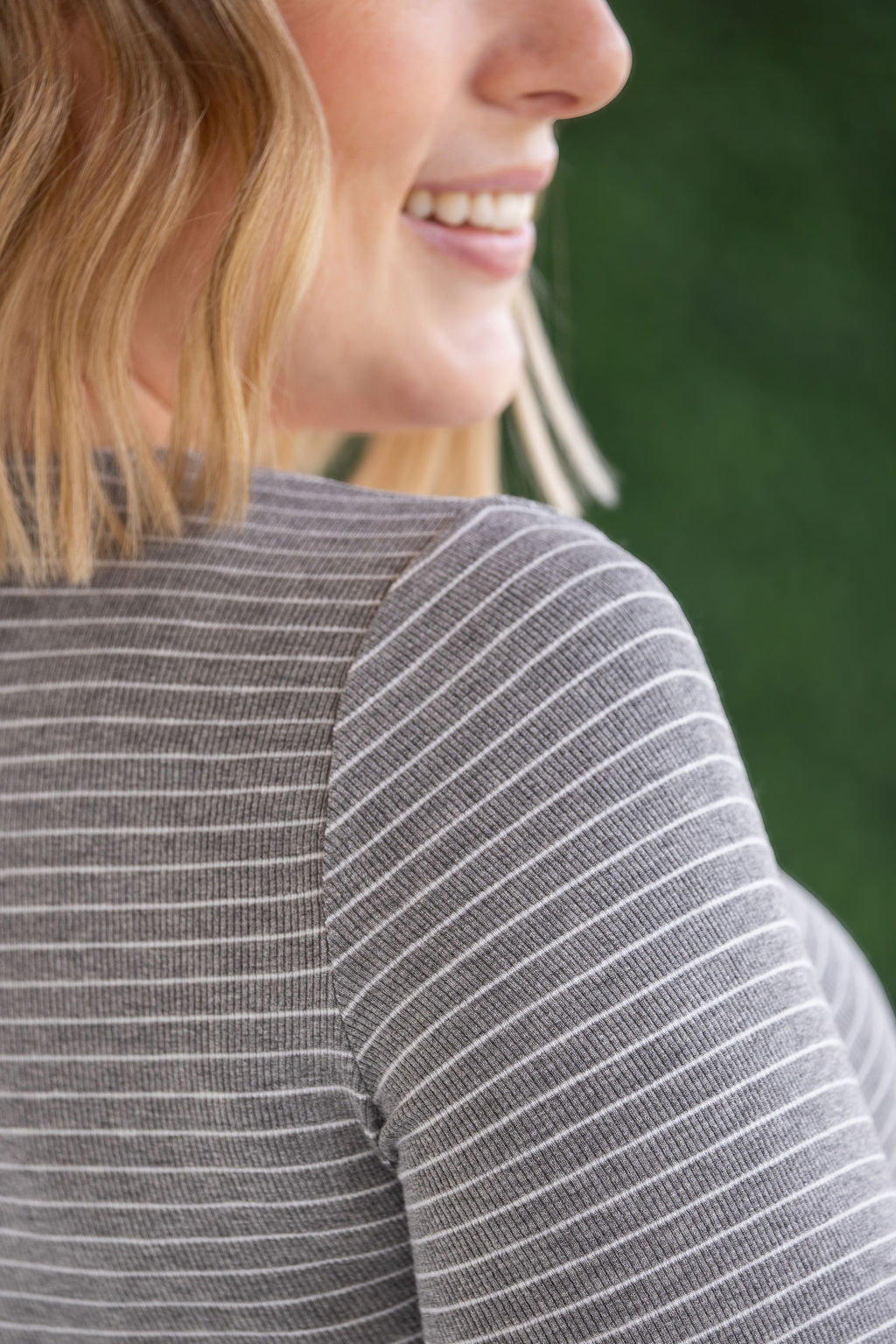 Striped Henley Long Sleeve - Charcoal-Tops-Villari Chic, women's online fashion boutique in Severna, Maryland