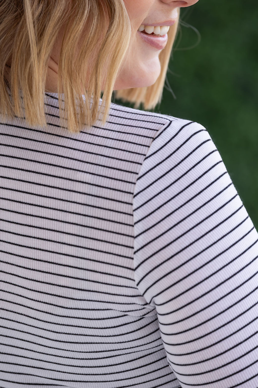 Striped Henley Long Sleeve - White-Tops-Villari Chic, women's online fashion boutique in Severna, Maryland