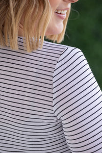 Striped Henley Long Sleeve - White-Tops-Villari Chic, women's online fashion boutique in Severna, Maryland