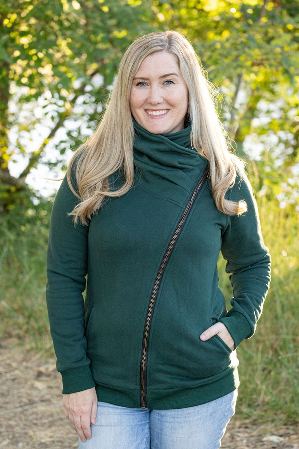 Quinn ZipUp Cowl - Evergreen-Sweatshirt-Villari Chic, women's online fashion boutique in Severna, Maryland