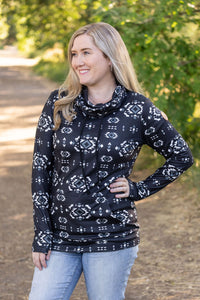 Soft Funnel Neck - Black Geometric-clothing-Villari Chic, women's online fashion boutique in Severna, Maryland