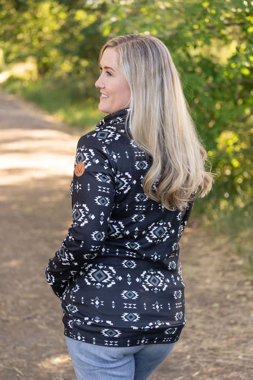 Soft Funnel Neck - Black Geometric-clothing-Villari Chic, women's online fashion boutique in Severna, Maryland