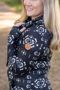 Soft Funnel Neck - Black Geometric-clothing-Villari Chic, women's online fashion boutique in Severna, Maryland