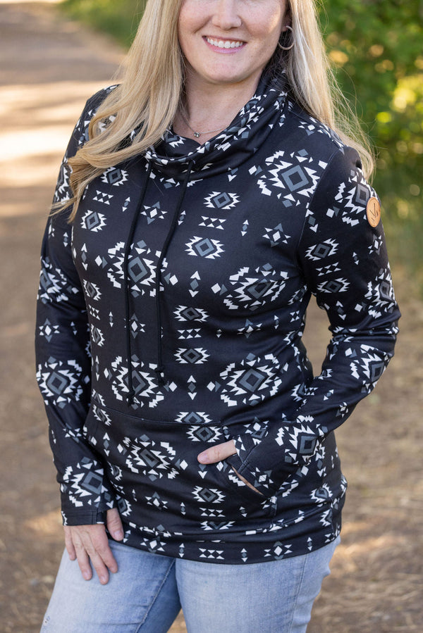 Soft Funnel Neck - Black Geometric-clothing-Villari Chic, women's online fashion boutique in Severna, Maryland