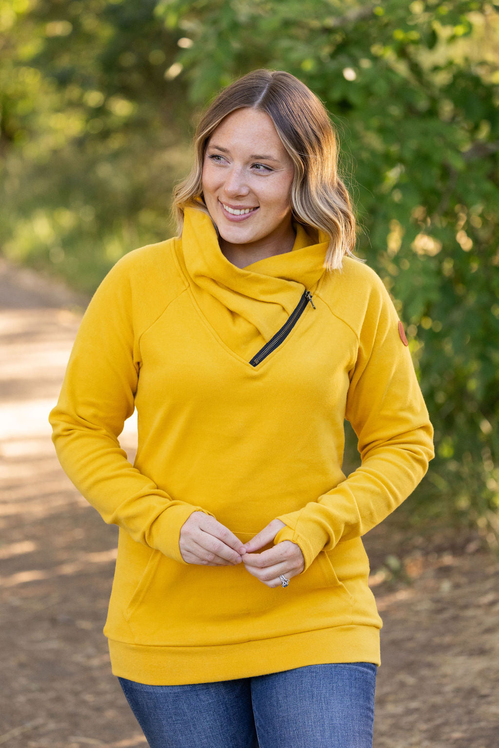 Classic Zoey ZipCowl Sweatshirt - Mustard-Pullover-Villari Chic, women's online fashion boutique in Severna, Maryland