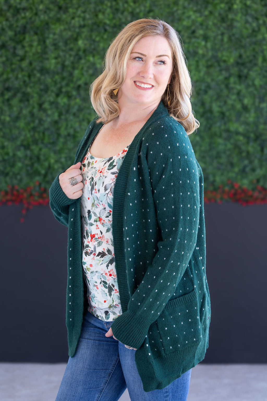 Dalilah Dot Cardigan - Forest Green-Cardigan-Villari Chic, women's online fashion boutique in Severna, Maryland