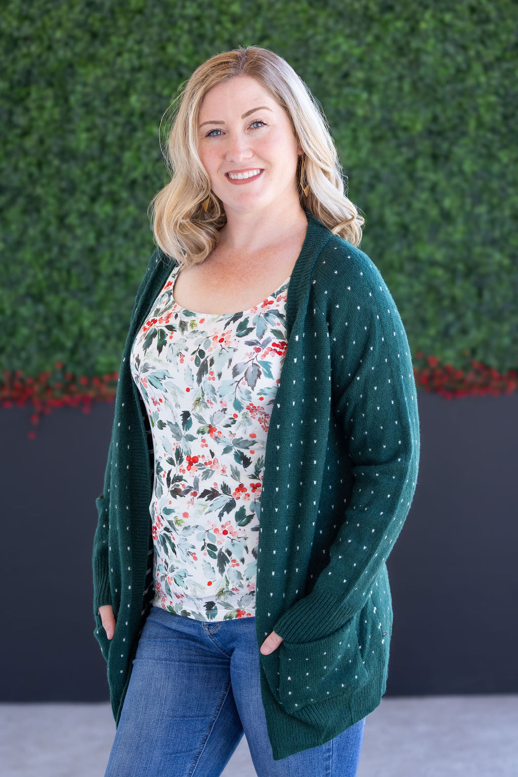 Dalilah Dot Cardigan - Forest Green-Cardigan-Villari Chic, women's online fashion boutique in Severna, Maryland