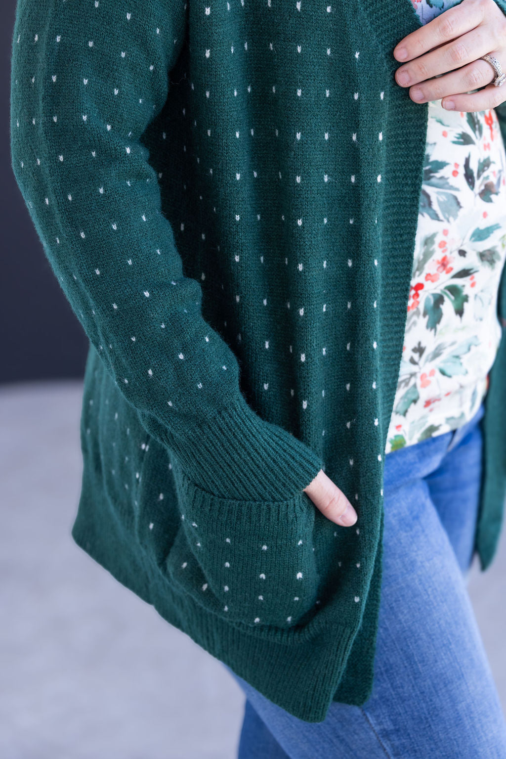Dalilah Dot Cardigan - Forest Green-Cardigan-Villari Chic, women's online fashion boutique in Severna, Maryland