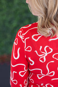 Alyssa Long Sleeve Top - Red and White Ribbons-Tops-Villari Chic, women's online fashion boutique in Severna, Maryland