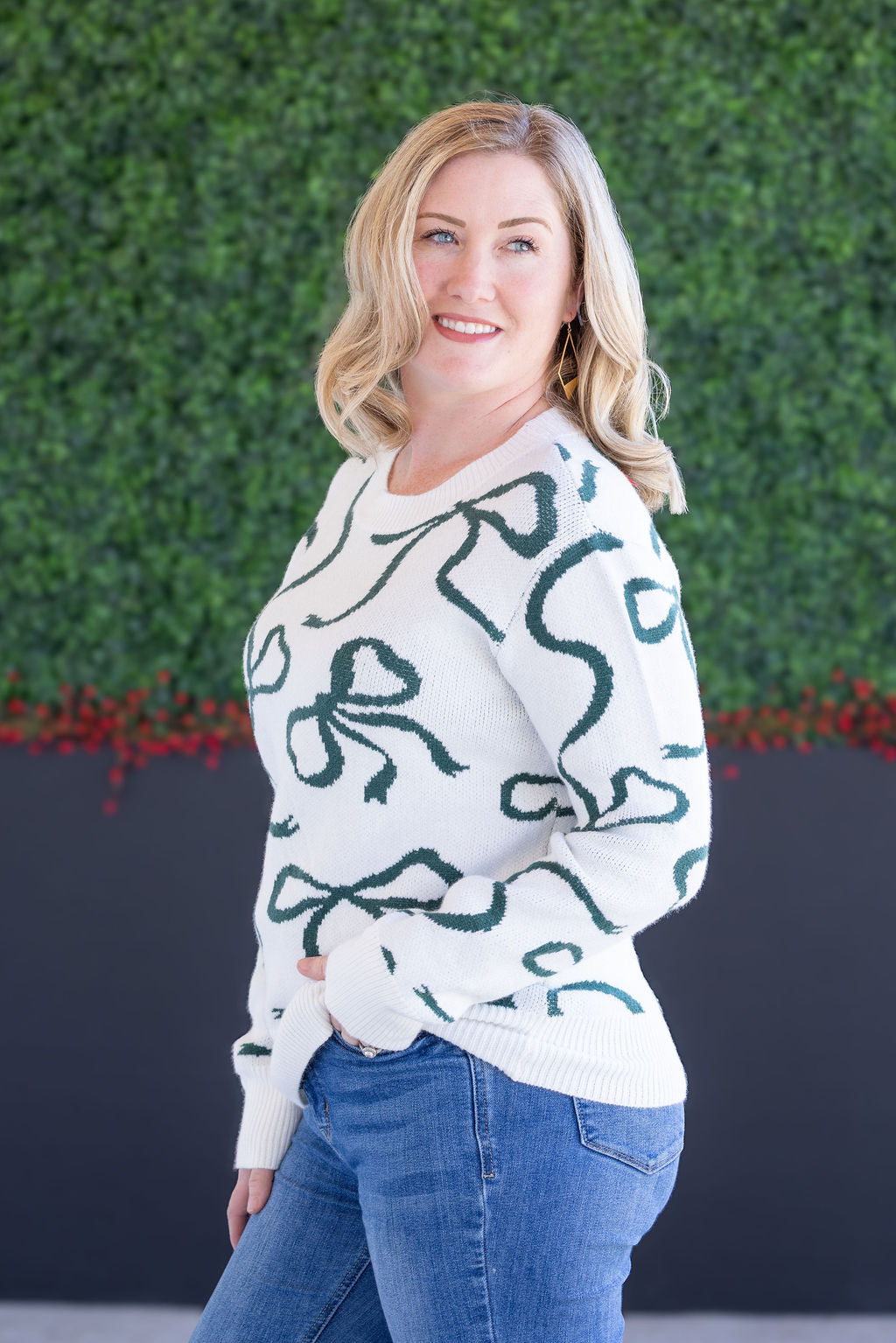 Ribbons Sweater - Ivory and Hunter Green-Sweater-Villari Chic, women's online fashion boutique in Severna, Maryland