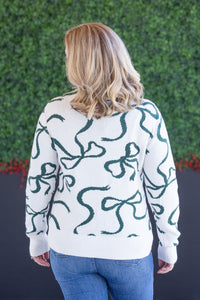 Ribbons Sweater - Ivory and Hunter Green-Sweater-Villari Chic, women's online fashion boutique in Severna, Maryland