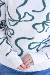 Ribbons Sweater - Ivory and Hunter Green-Sweater-Villari Chic, women's online fashion boutique in Severna, Maryland