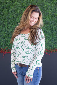 Alyssa Long Sleeve Top - Green Ribbons-Tops-Villari Chic, women's online fashion boutique in Severna, Maryland