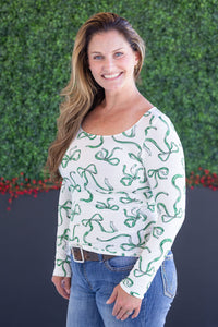 Alyssa Long Sleeve Top - Green Ribbons-Tops-Villari Chic, women's online fashion boutique in Severna, Maryland