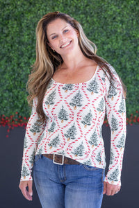 Alyssa Long Sleeve Top - Candy Cane Lane-Tops-Villari Chic, women's online fashion boutique in Severna, Maryland