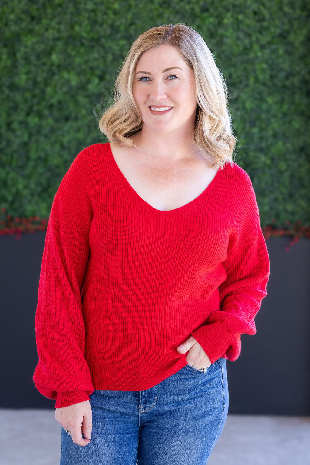 Bethany Bow Knit Sweater - Red-Sweater-Villari Chic, women's online fashion boutique in Severna, Maryland