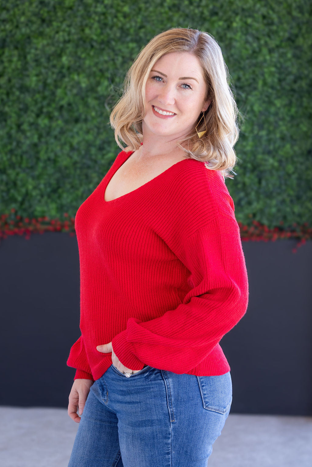 Bethany Bow Knit Sweater - Red-Sweater-Villari Chic, women's online fashion boutique in Severna, Maryland