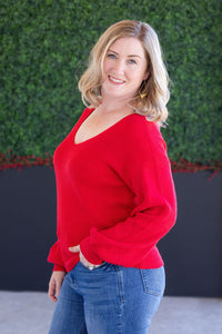 Bethany Bow Knit Sweater - Red-Sweater-Villari Chic, women's online fashion boutique in Severna, Maryland