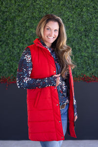 Harlow Long Vest - Red-clothing-Villari Chic, women's online fashion boutique in Severna, Maryland
