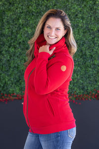 Quinn ZipUp Cowl - Red-Sweatshirt-Villari Chic, women's online fashion boutique in Severna, Maryland