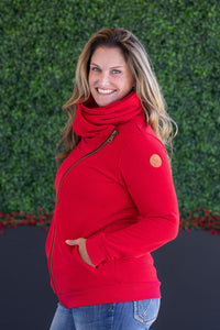 Quinn ZipUp Cowl - Red-Sweatshirt-Villari Chic, women's online fashion boutique in Severna, Maryland