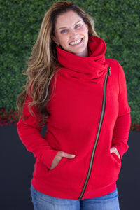 Quinn ZipUp Cowl - Red-Sweatshirt-Villari Chic, women's online fashion boutique in Severna, Maryland