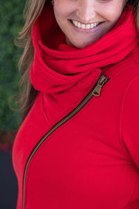 Quinn ZipUp Cowl - Red-Sweatshirt-Villari Chic, women's online fashion boutique in Severna, Maryland