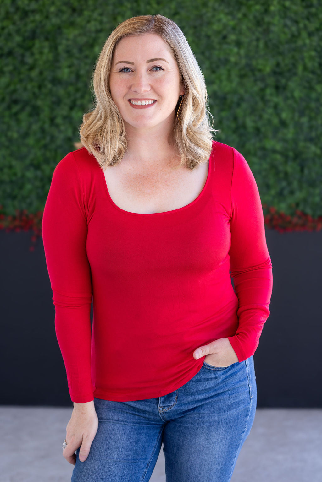 Alyssa Long Sleeve Top - Red-Tops-Villari Chic, women's online fashion boutique in Severna, Maryland