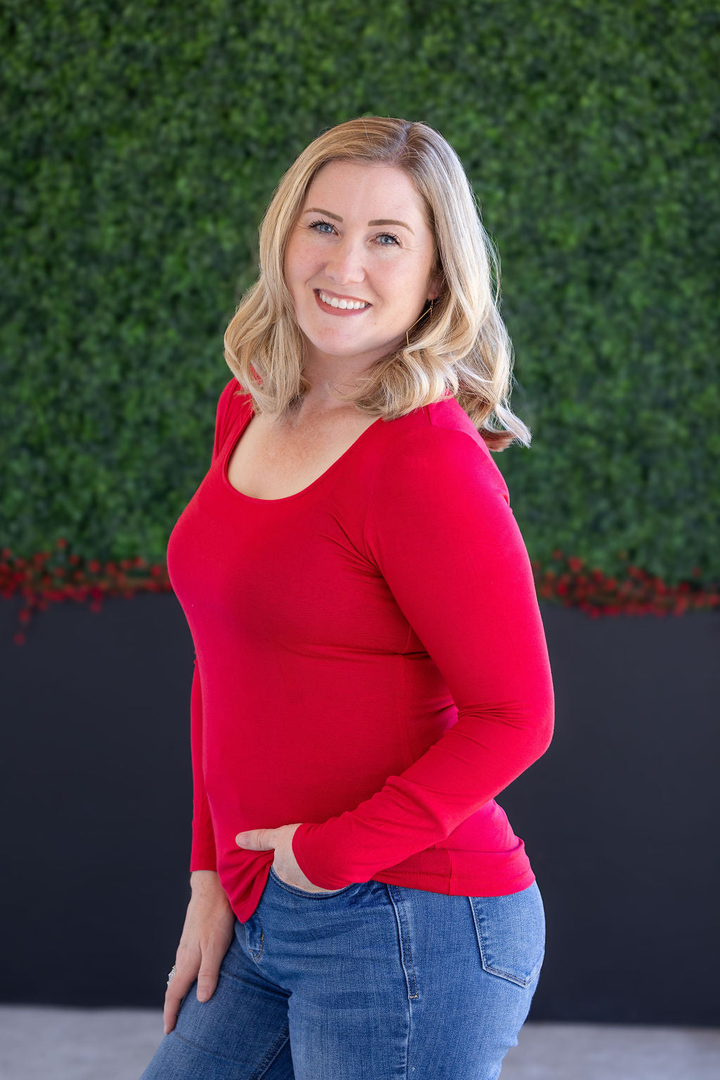 Alyssa Long Sleeve Top - Red-Tops-Villari Chic, women's online fashion boutique in Severna, Maryland