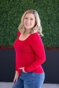 Alyssa Long Sleeve Top - Red-Tops-Villari Chic, women's online fashion boutique in Severna, Maryland