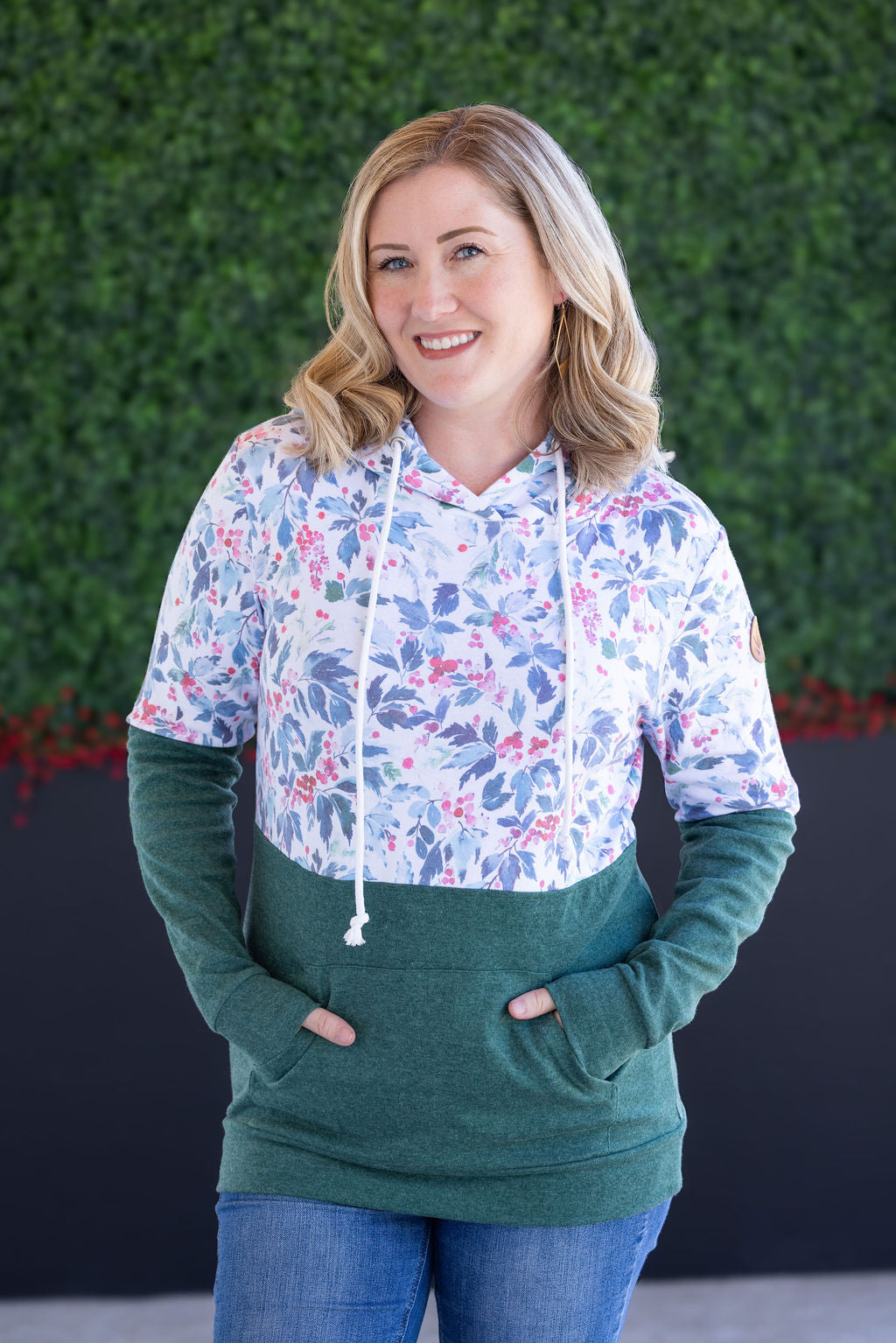 Hailey Pullover Hoodie - Winter Berry and Evergreen-Hoodie-Villari Chic, women's online fashion boutique in Severna, Maryland