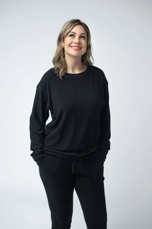Corrine Ribbed Pullover Top - Black-Pullover-Villari Chic, women's online fashion boutique in Severna, Maryland