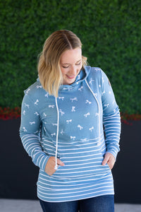 Hailey Pullover Hoodie - Teal Ribbons and Stripes-Hoodie-Villari Chic, women's online fashion boutique in Severna, Maryland