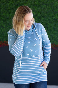 Hailey Pullover Hoodie - Teal Ribbons and Stripes-Hoodie-Villari Chic, women's online fashion boutique in Severna, Maryland