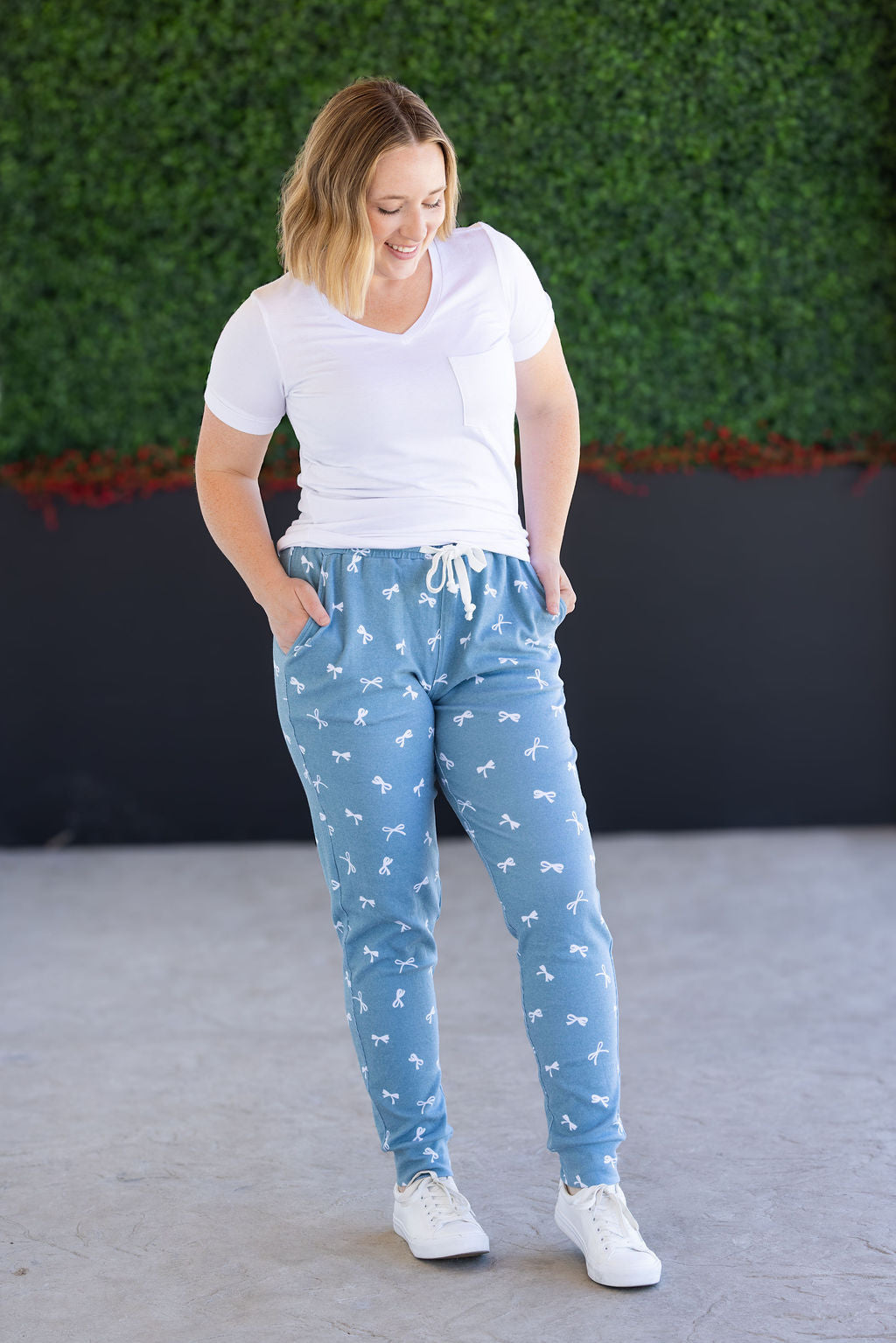 Classic Joggers - Teal Ribbons-bottoms-Villari Chic, women's online fashion boutique in Severna, Maryland