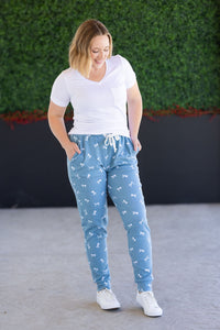 Classic Joggers - Teal Ribbons-bottoms-Villari Chic, women's online fashion boutique in Severna, Maryland