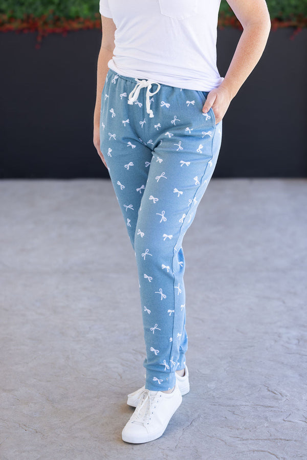 Classic Joggers - Teal Ribbons-bottoms-Villari Chic, women's online fashion boutique in Severna, Maryland