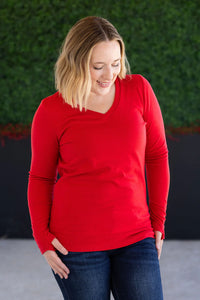 Leah Long Sleeve Top - Red-Tops-Villari Chic, women's online fashion boutique in Severna, Maryland