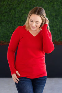 Leah Long Sleeve Top - Red-Tops-Villari Chic, women's online fashion boutique in Severna, Maryland