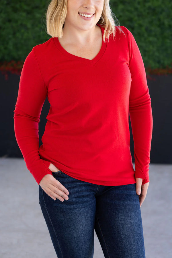 Leah Long Sleeve Top - Red-Tops-Villari Chic, women's online fashion boutique in Severna, Maryland