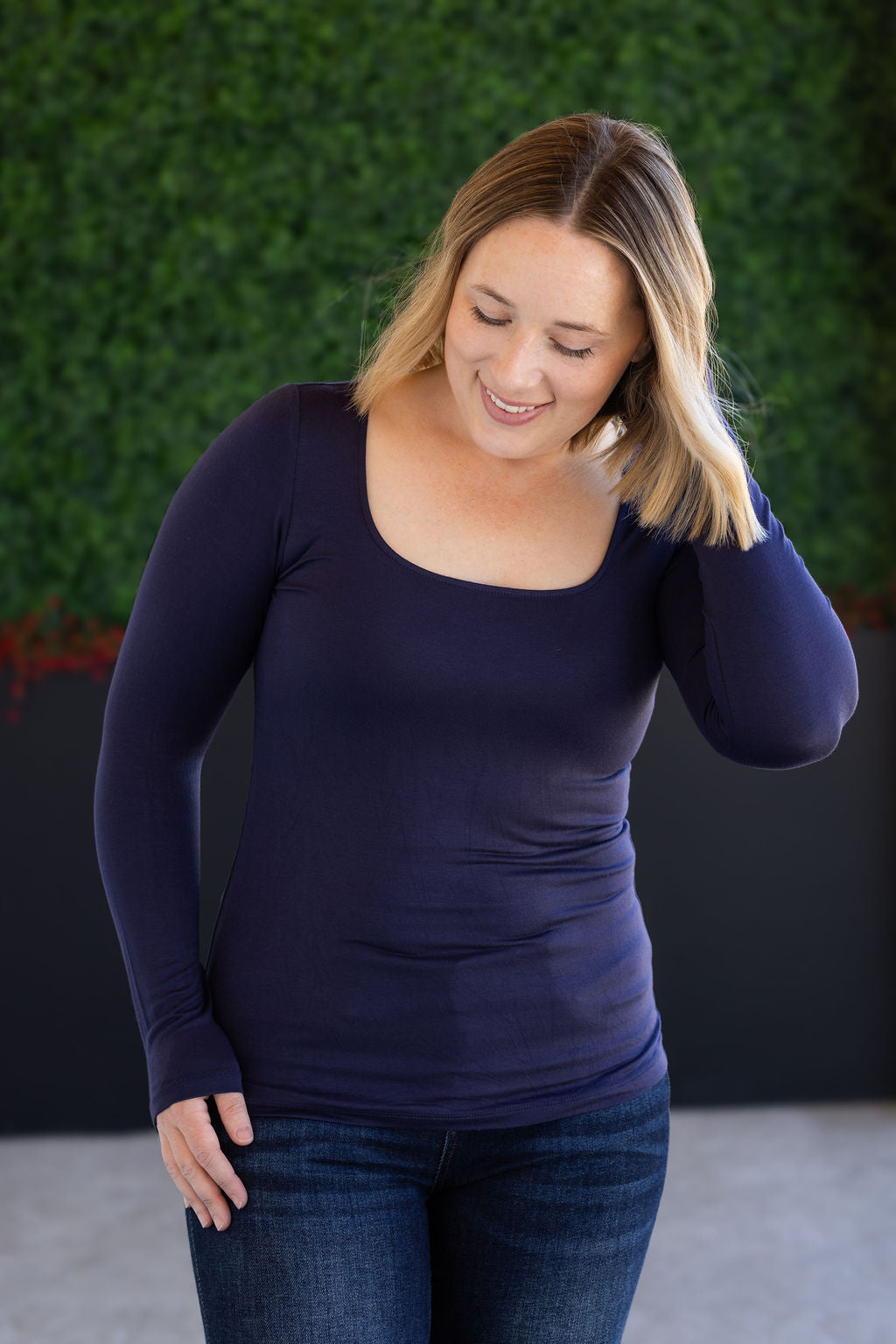 Alyssa Long Sleeve Top - Navy-Tops-Villari Chic, women's online fashion boutique in Severna, Maryland