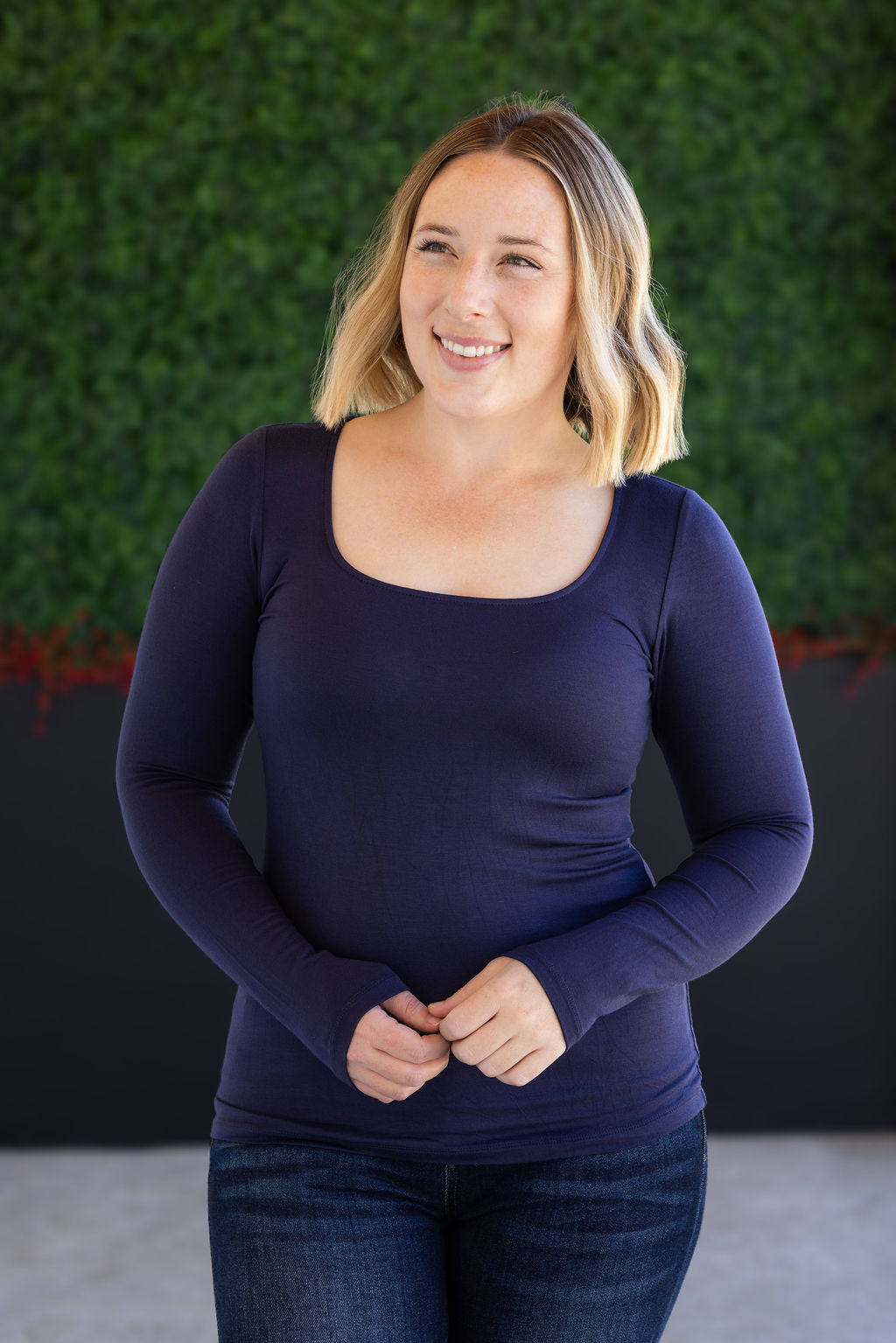 Alyssa Long Sleeve Top - Navy-Tops-Villari Chic, women's online fashion boutique in Severna, Maryland