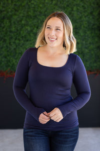 Alyssa Long Sleeve Top - Navy-Tops-Villari Chic, women's online fashion boutique in Severna, Maryland