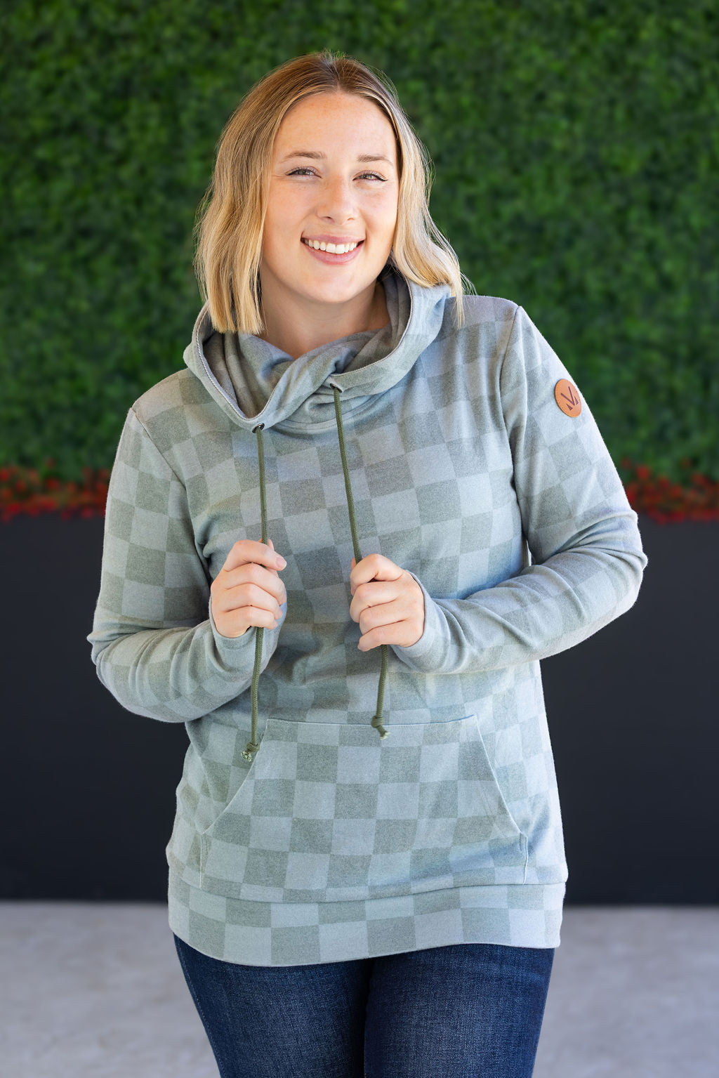 Ashley Hoodie - Olive Checkers-clothing-Villari Chic, women's online fashion boutique in Severna, Maryland