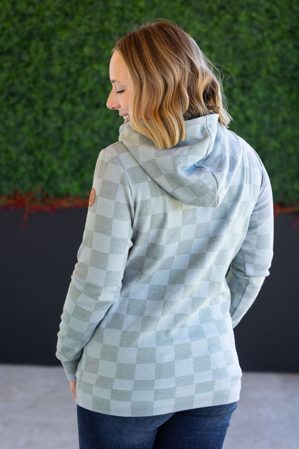 Ashley Hoodie - Olive Checkers-clothing-Villari Chic, women's online fashion boutique in Severna, Maryland