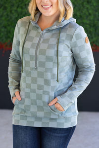 HalfZip Hoodie - Olive Checkers-Hoodie-Villari Chic, women's online fashion boutique in Severna, Maryland