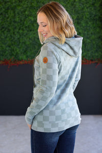 HalfZip Hoodie - Olive Checkers-Hoodie-Villari Chic, women's online fashion boutique in Severna, Maryland