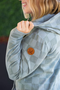 HalfZip Hoodie - Olive Checkers-Hoodie-Villari Chic, women's online fashion boutique in Severna, Maryland